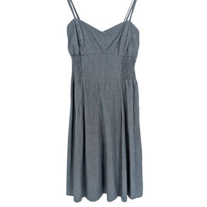 VTG Y2K Mossimo Womens Chambray Denim Smocked Waist Preppy‎ Academia Dress Med